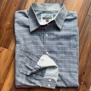 Johnston & Murphy Tailored Fit Shirt XXL Blue Gray Check Contrast Cuff